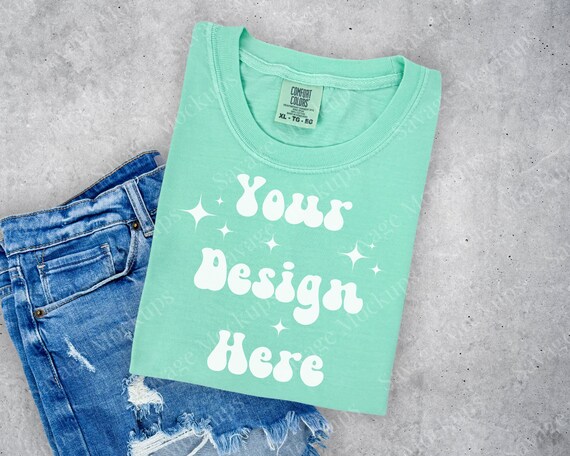 Island Reef Comfort Colors Mockup | Island Reef 1717 Mockup | Folded Shirt Mockup | Flat Lay Mockup | Green Shirt Mockup