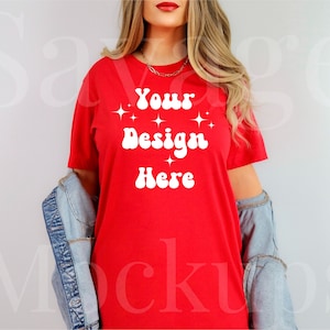 Red Bella Canvas 3001 Mockup | Bella Canvas Mockup | Red Bella Canvas | Bella Canvas Shirt | Trendy Mockup | Red Tshirt Mockup