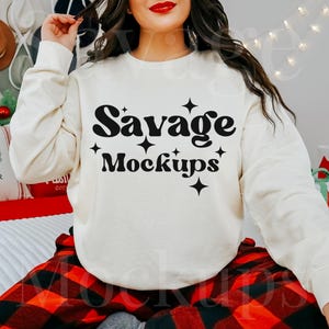Ivory Comfort Colors 1466 Christmas Mockup | 1466 Sweatshirt Mockup | Lightweight Ivory Christmas Mockup | Cozy Christmas Aesthetic