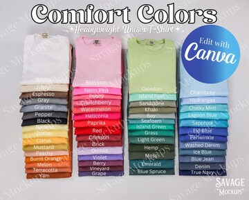Comfort Colors Color Chart | 1717 Color Chart | Color Chart Mockup | Flat Lay Mockup | Group Shirt Mockup | Unisex Shirt Mockup