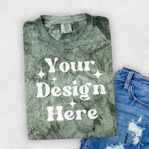 Fern Color Blast Mockup | Color Blast 1745 Mockup | Folded Shirt Mockup | Flat Lay Mockup | Green Shirt Mockup | Unisex Shirt Mockup
