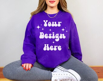 Purple Gildan 18000 Mockup | Sweatshirt Mockup | Purple Sweatshirt Mockup | Model Mockup | Trendy Mockup | Gildan 18000 Mockup
