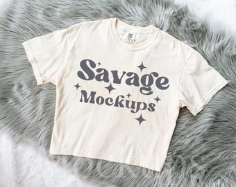 Ivory Comfort Colors 3023cl Mockup | 3023 Mockup | Comfort Colors Mockup | Trendy Flat Lay | Women’s Boxy Tee Mockup | Ivory Shirt Mockup