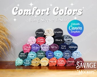 Comfort Colors 6014 Color Chart | Comfort Colors Mockup | Editable Canva Template | Long Sleeve T-shirt Mockup