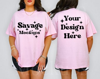 Front and Back of Light Pink Gildan 5000 Mockup | Pink Gildan 5000 Shirt Mockup | Minimalist Mockup | Model Mockup | Back of Shirt Mockup