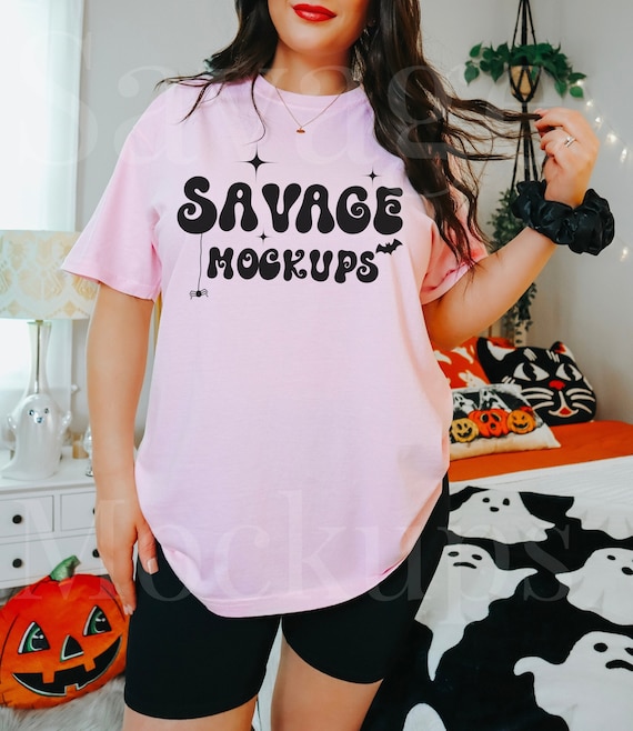 Blossom Comfort Colors Halloween Mockup | Blossom 1717 Mockup | Trendy Halloween Mockup | Pink Halloween Shirt Mockup | Pink Shirt Mockup