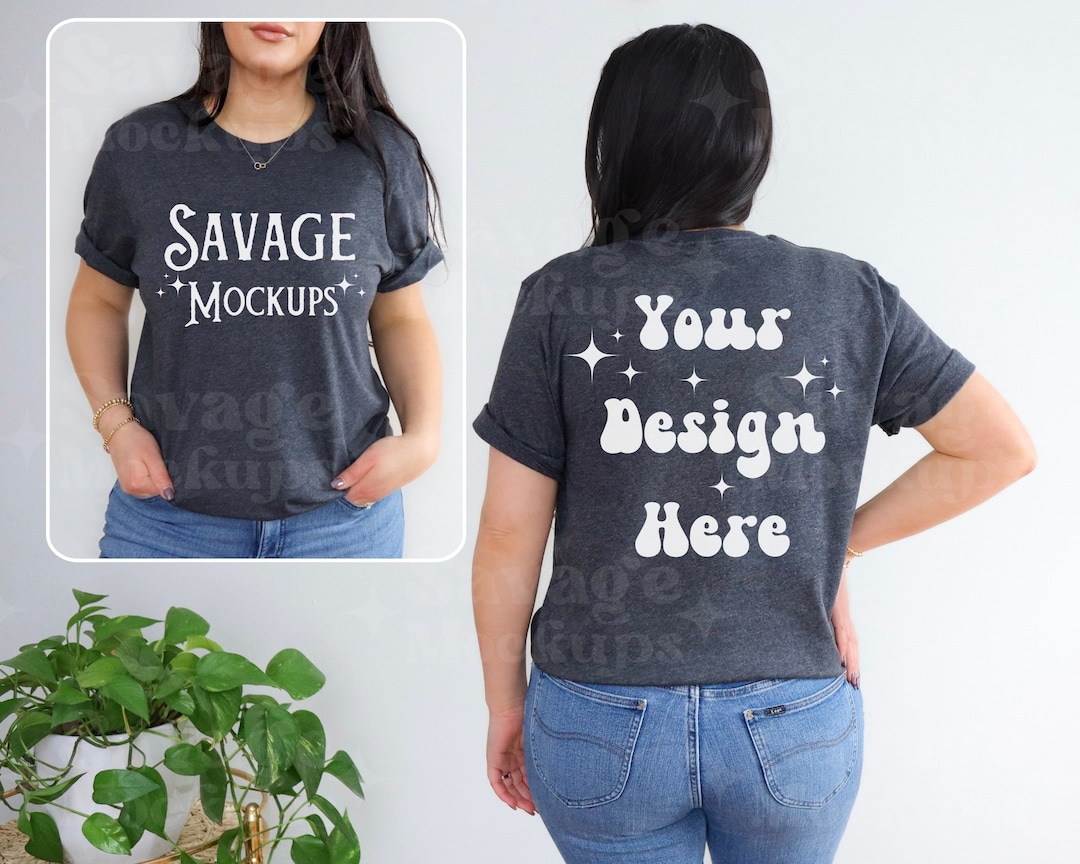 Front and Back of Heather Dark Gray Bella Canvas 3001 Mockup | Bella ...