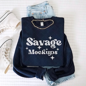Navy Gildan 18000 Mockup | Navy Crewneck Sweatshirt Mockup | Folded Flat Lay | Trendy Clean Mockup | Simple Aesthetic Mockup