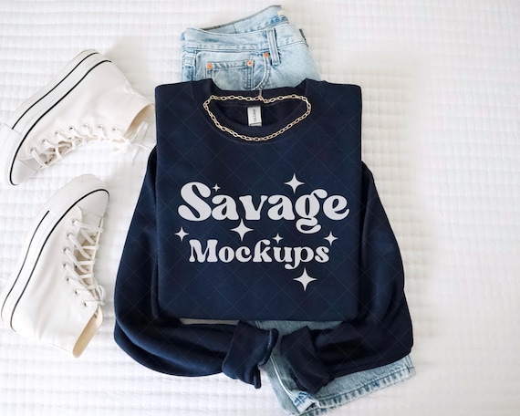 Navy Gildan 18000 Mockup | Navy Crewneck Sweatshirt Mockup | Folded Flat Lay | Trendy Clean Mockup | Simple Aesthetic Mockup