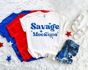 Fourth of July Gildan 5000 Mockup | Fourth of July Mockup | Red White and Royal Blue Mockup |  Gildan 5000 Mockup | Group Shirt Mockup