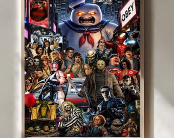 Retro 80s Movie Collage Rolled Poster Iconic Villains And Heroes Pop Culture