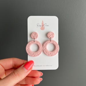 Pink Circle Dangle Polymer Clay Earrings