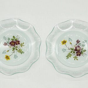 Set of 2 Vintage Chance Brothers Fiesta Glass Floral Flowers Clear Glass Plates