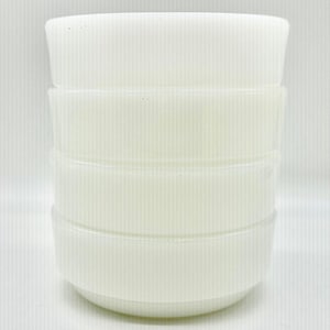 Set of 4 BOWLS White Milk Glass Ovenware J-2639 Handled 14 Oz Soup / Chili Bowl