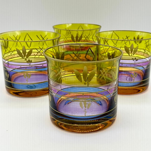 Set of 4 Euroglass Hand Made Multicoloured Glasses Glassware Drinkware Barware