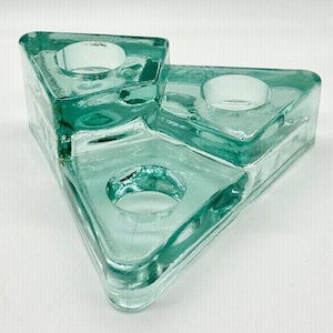 Vintage MCM Modern Poured Glass 3-Tier Triangular Candle Votive Holder Stand