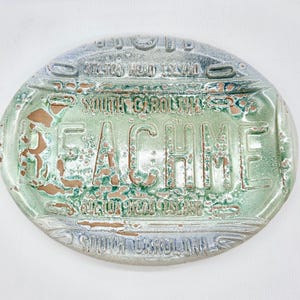Handmade Pottery BEACH ME" license plate Hilton Head Island SC embossed Platter