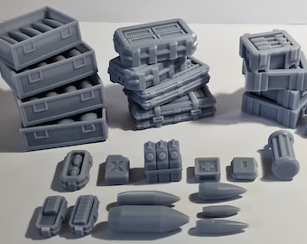 Ammo and Containers DnD Dungeons and Dragons Tabletop RPG Wargame Scatter Terrain 28mm/32mm Ammo Loot Wargaming Miniatures Scifi Terrain