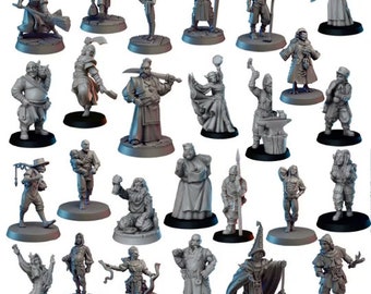 Pacote Inicial DnD, Conjunto de Miniaturas de 26 Peças para Moradores de Vilarejos, D&D, DnD, Dungeons and Dragons, Conjunto de Fantasia DnD, Terreno Disperso, Escala de 28 mm ou 32 mm