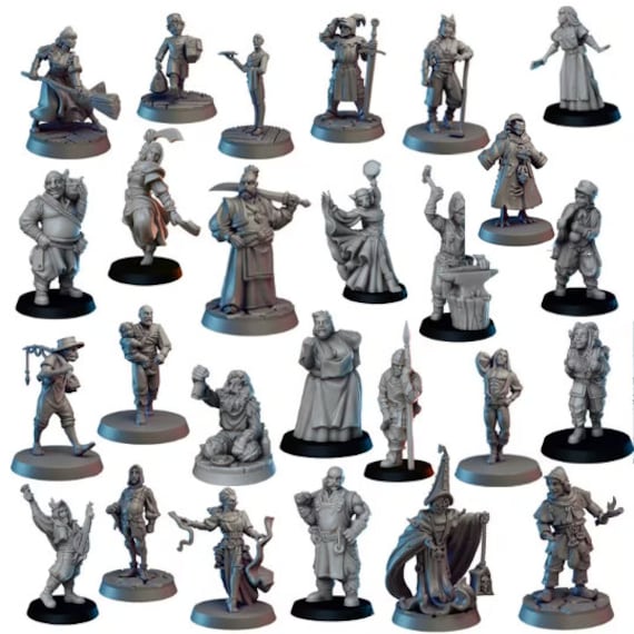 DnD スターターパック、26 個のタウンフォーク ミニチュア セット、D&D 