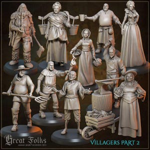11er Dorfbewohner Set DnD Dungeons und Drachen 28 mm/32 mm TTRPG Wargame Miniature NPCs Townsfolk Figuren für Tabletop Wargames und Dioramen