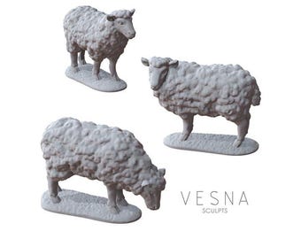 3pc Sheep Miniatures DnD Dungeons and Dragons DnD Scatter Terrain 28mm/32mm Farm Animals Sheep Figurines TTRPG Fantasy Wargame - VS