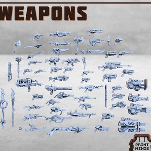 Mix of 50pc Weapons Kit for Scatter Terrain 28mm/32mm Wargame Scenery Guns Ammo Necromunda Kitbashing Undercity weapon Guns Grenades