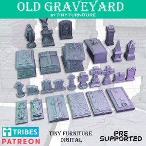 Old Graveyard Set: 26 Tombstones & Tombs, 3D Printed, Resin, Tabletop Gaming, Miniature Cemetery