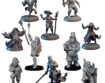 10pc DnD Starter Pack DnD Dungeons and Dragons 28mm/32mm Scale Wargame Miniatures Mushroom nymph Wizard Ogre and more