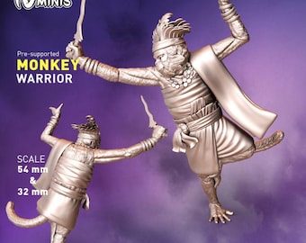 Monkey Folk Fighter Dungeons and Dragons  28mm 32mm D&D Wargame Miniatures for Dioramas TTRPG Fantasy - Nm
