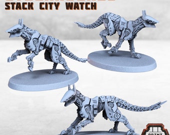 3pc Cyberhound Miniature Set, Grimdark 40K, Dieselpunk, 28mm Sci Fi, Dog Mini, Cyberpunk, , DnD Dog Miniature by Print Minis