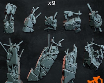Colonne distrutte da 9 pezzi (basing bit 1.0) Scala 28 mm/32 mm Infrastruttura Scatter Wargaming Calcestruzzo Macerie Miniature Elementi di città distrutti