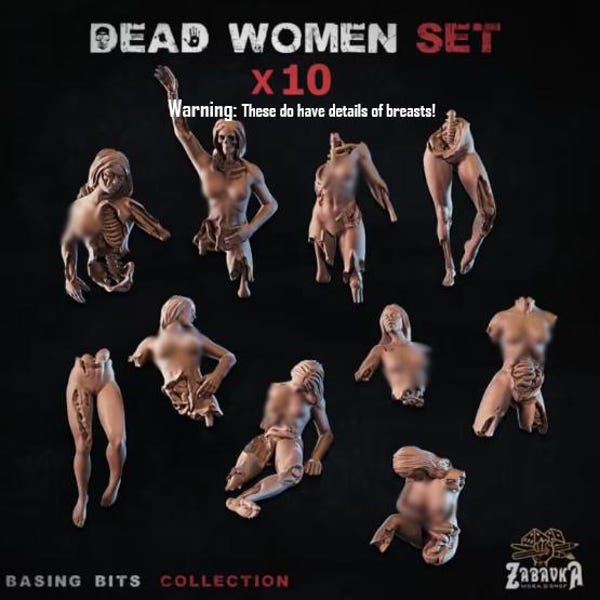 10pc Dead Women - Basing Bits 28mm/32mm TTRPG Macabre Wargaming Miniatures Skeletal Corpse Organs Scatter Torn Intestinal Scenery Elements
