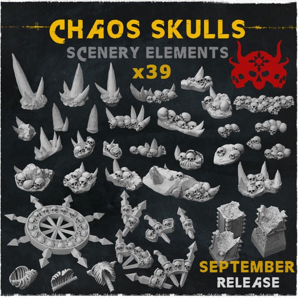 39pc Caos Cráneo Miniaturas DnD Mazmorras y Dragones 28mm/32mm Elementos de paisaje Materiales de base de cráneo Miniaturas de hueso Wargame Escenarios bits