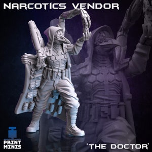 Narcotics Vendor, Cyberpunk, DnD Miniature, Dungeons and Dragons, 28mm or 32mm Scale Miniature - Night Market Collection by Print Minis