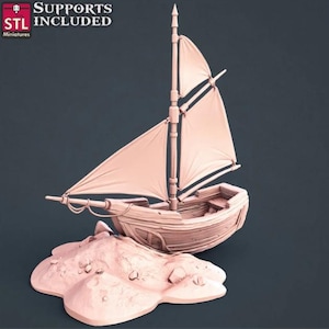 Elven Boat Miniature DnD Dungeons and Dragons 28mm/32mm TTRPG Fantasy Wargame Boat Miniature Sail Boat Water Scatter Scenery