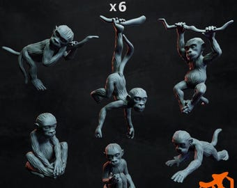 6pc Monkey (Basing Bits 1.0) 28mm/32mm TTRPG Fantasy Wargaming Jungle Basing Materials Macaques Liana Scenery Elements Animal MiniaturesZbW