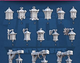 14pc Lanterns for Dungeons and Dragons 28mm/32mm Basing Bits DnD Scatter Terrain Scenery Scatter D&D TTRPG Mini Basing Material - STL