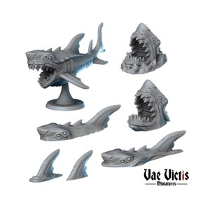 7pc Shark Miniature Set for DnD Dungeons and Dragons 28mm/32mm Sea Creature DnD Monster
