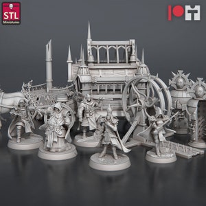 Inquisitors Set DnD Wagon, Furniture, Villagers 28mm/32mm Scale Dungeons and Dragons Scatter Terrain Miniatures for Intriguing Adventures