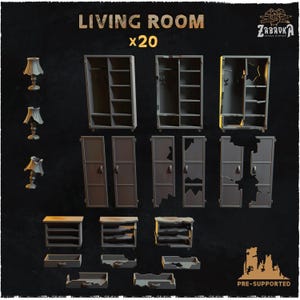 20-delig woonkamer (basisbits 2,0) 28 mm/32 mm schaal vernietigde meubels verspreid dystopische basismaterialen Huishoudelijk landschap na de apocratieZbW