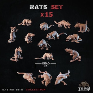 15pc Tiny Rat Miniatures DnD Dungeons and Dragons Basing Bits RPG Scatter DnD Rat Monster Pathfinder 5e DnD Sewer Rat Scenery Alive and Dead