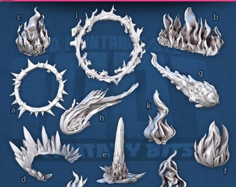 12 pezzi di effetti di fuoco e ghiaccio per Dungeons and Dragons 28 mm/32 mm Basing Bits DnD Scatter Scenery Scatter D&D TTRPG Spell Miniatures - STL