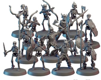 Skeleton Army Squad for DnD Dungeons and Dragons, Undead army, 28mm 32mm TTRPG Games D&D Pathfinder Fantasy RPG Miniatures Skeleton NPCs