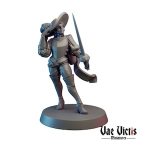 Guerriero corazzato Moschettiere Miniatura DnD Dungeons and Dragons 28mm/32mm Combattente umano Spadaccino TTRPG Fantasy Wargame NPC Townsguard