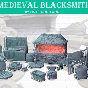 Medieval Blacksmith Miniature Set DnD Dungeons and Dragons 28mm/32mm Scatter Scenery Blacksmith forge miniatures Furniture Blacksmith NPC