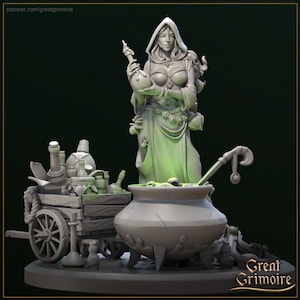 Alchemik Lady Naya Kupiec DnD Dungeons and Dragons 28 mm/32 mm TTRPG Fantasy Wargame Miniatura Kocioł Rozrzut Teren Podstawa Taczka