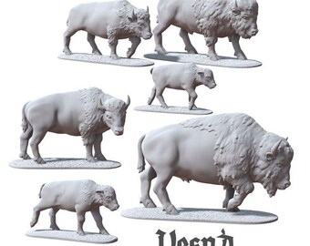 6pc Bison Miniature Animal pack Miniatures DnD Dungeons and Dragons DnD Scatter Terrain 28mm/32mm Wild Bison Wargame Scenery Scatter - VS