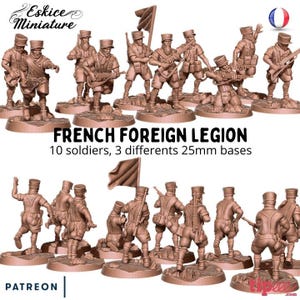 10pc French Foreign Legion Infantry – 15mm 20mm 28mm 32mm 1 35 Scale – Colonial Soldiers with Flag – Eskice Miniature