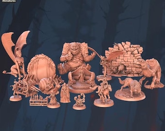 Neverending Fantasy Miniature Set, 28mm/32mm Characters Creatures and Scenic Props, Resin